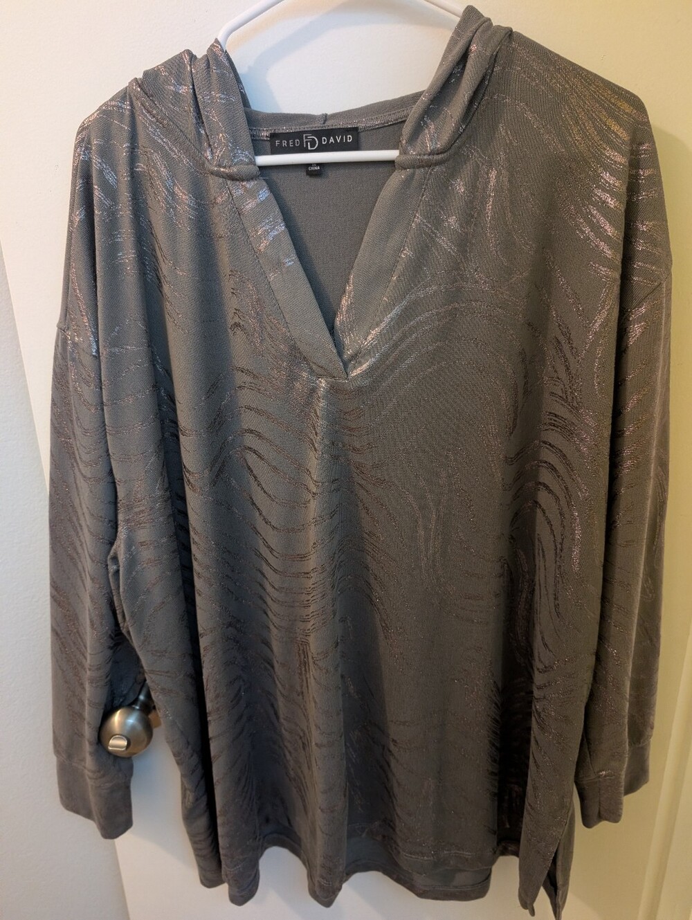 Fred David Metallic Gray V-Neck Hooded Tunic